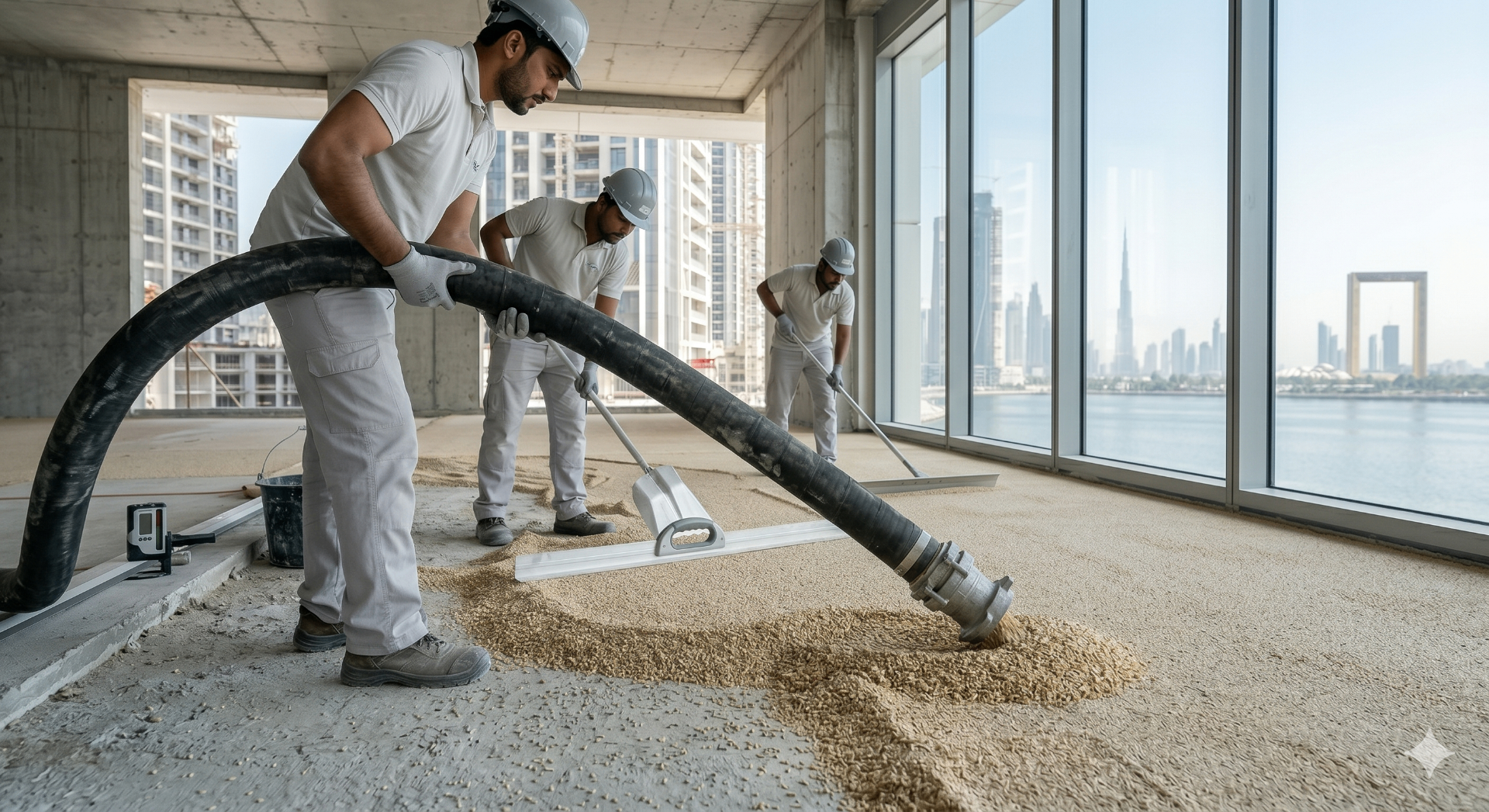 BENDA floor-fill pumping operation inside a Dubai high-rise tower