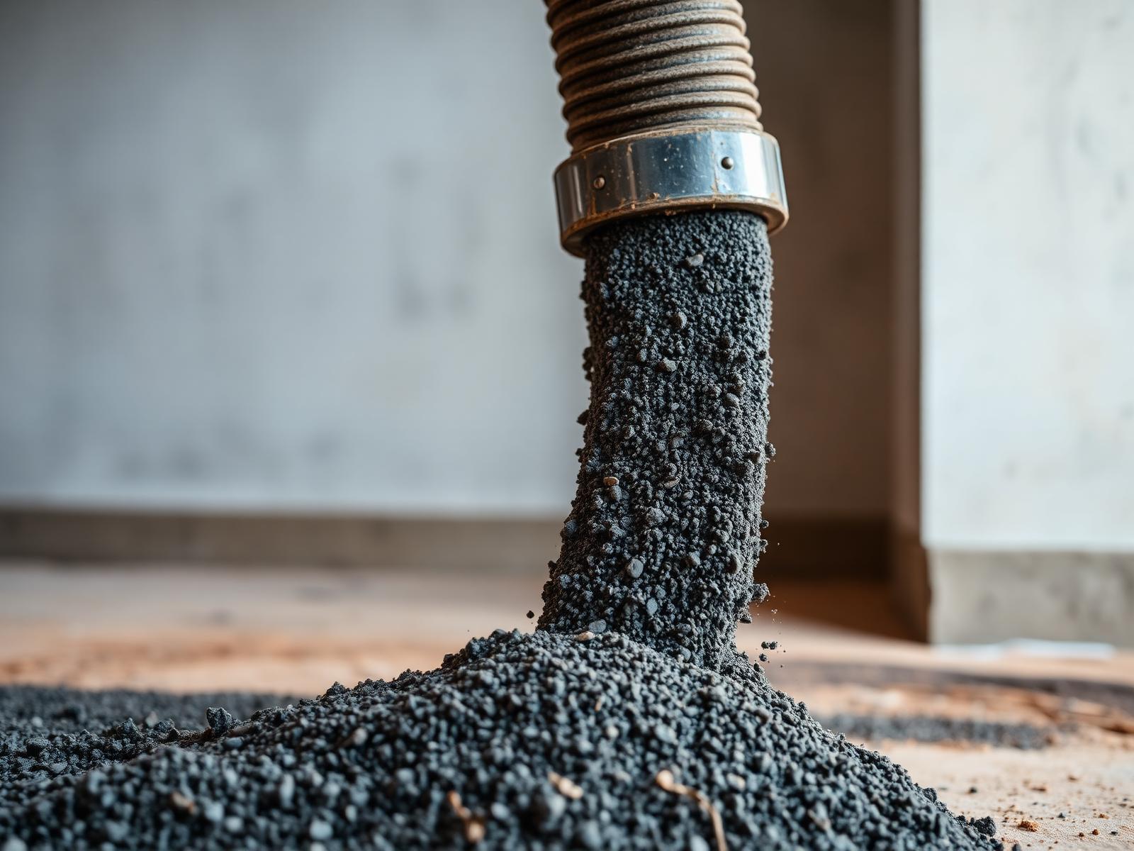 Pumping hose delivering aggregate material to an unfinished floor
